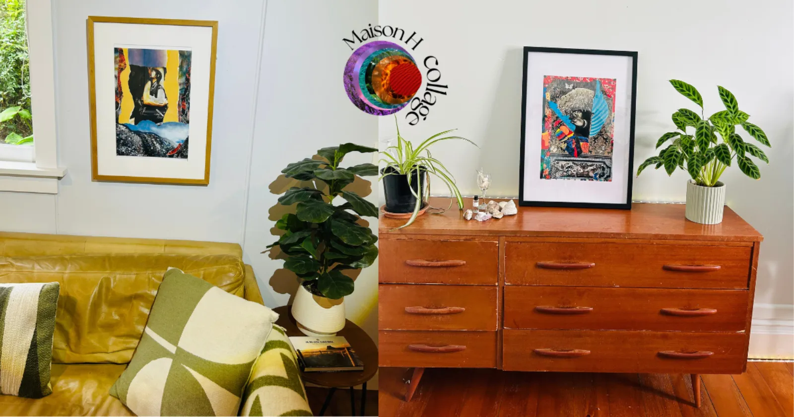 Handmade art posters in a living room